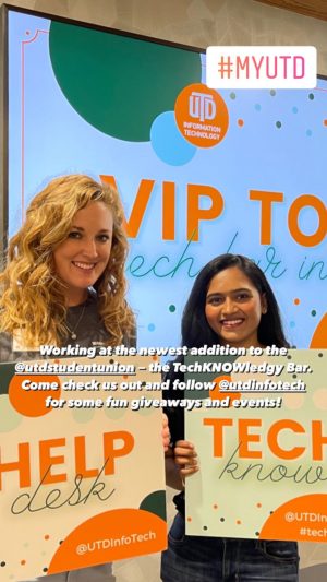 Working at the newest addition to the @utdstudentunion - the TechKNOWledgy Bar. Come check us out and follow @utdinfotech for some fun giveaways and events! #MYUTD