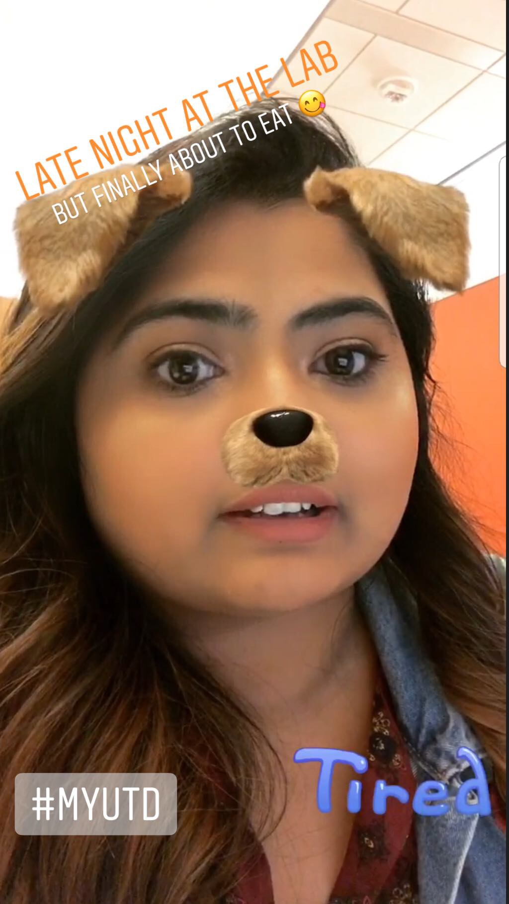 Selfie of Shivangi with added dog nose and floppy dog ears.